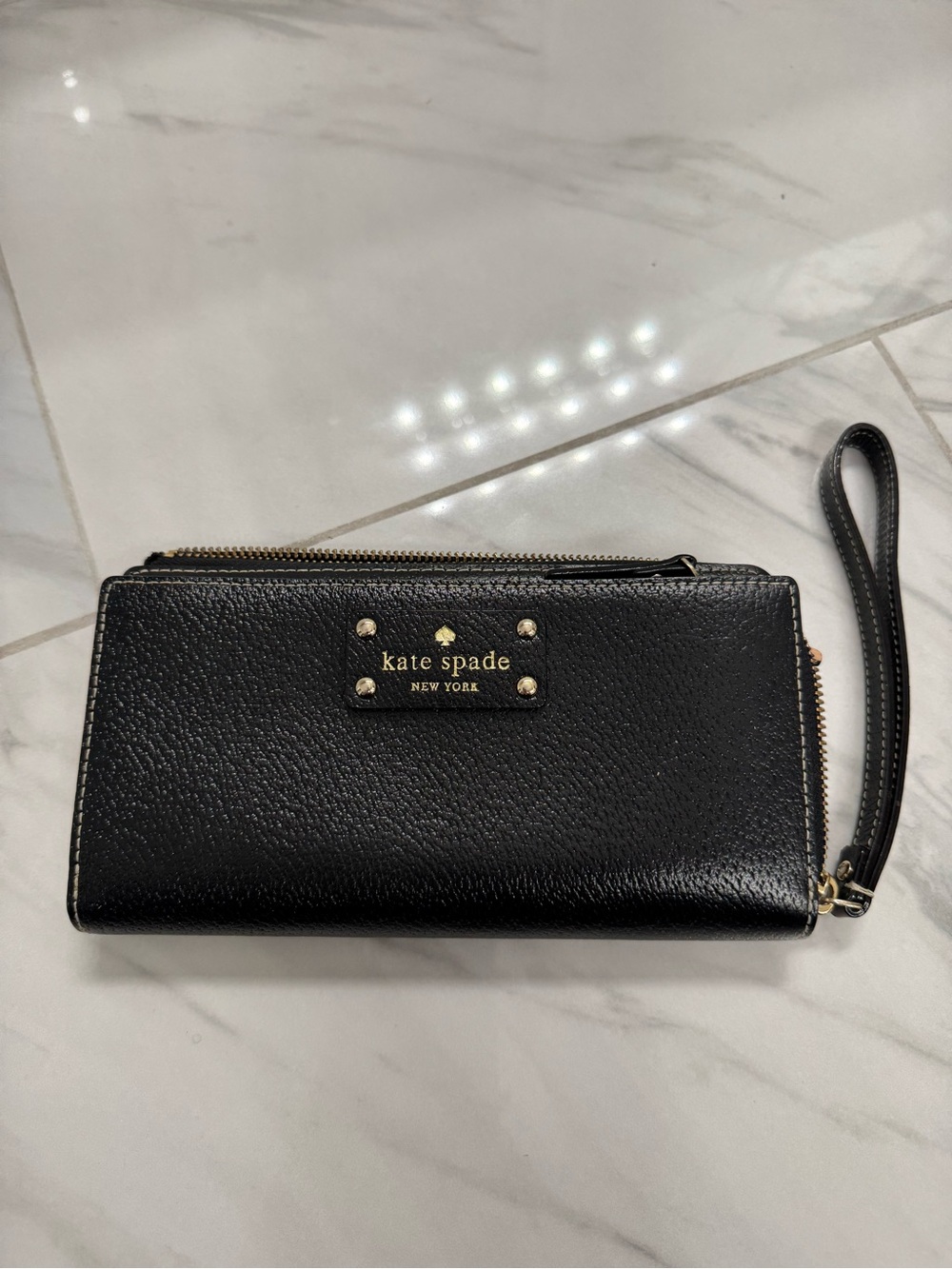 Kate Spade Black Leather Zip Around Wristlet Wallet